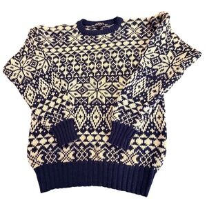 Vintage Y2K 90s GANT Fair Isle Nordic Shetland Wool Sweater XL Blue White Flawed